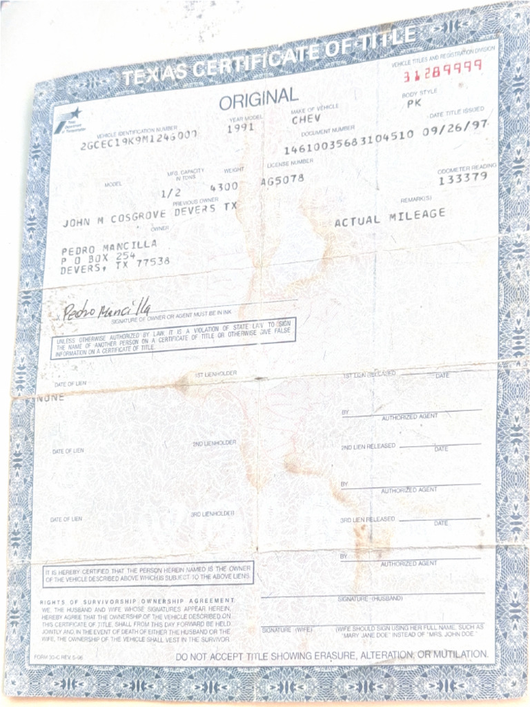 Texas Certificate of Title | PDF