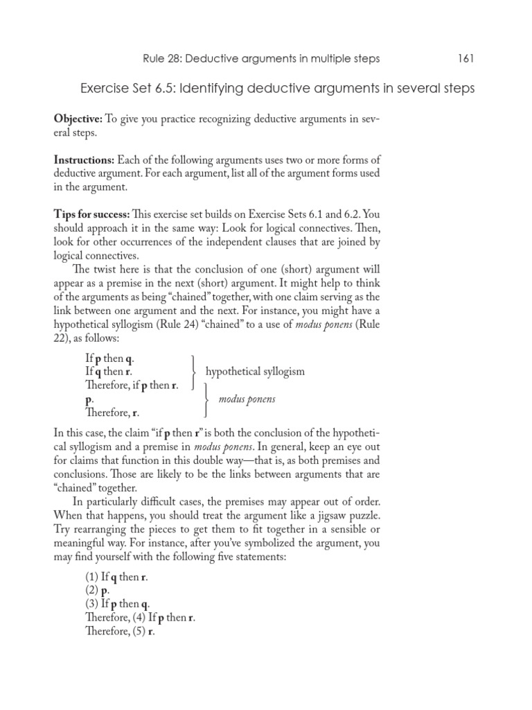 Exercise Set 6.5: Identifying Deductive Arguments in Several Steps ...