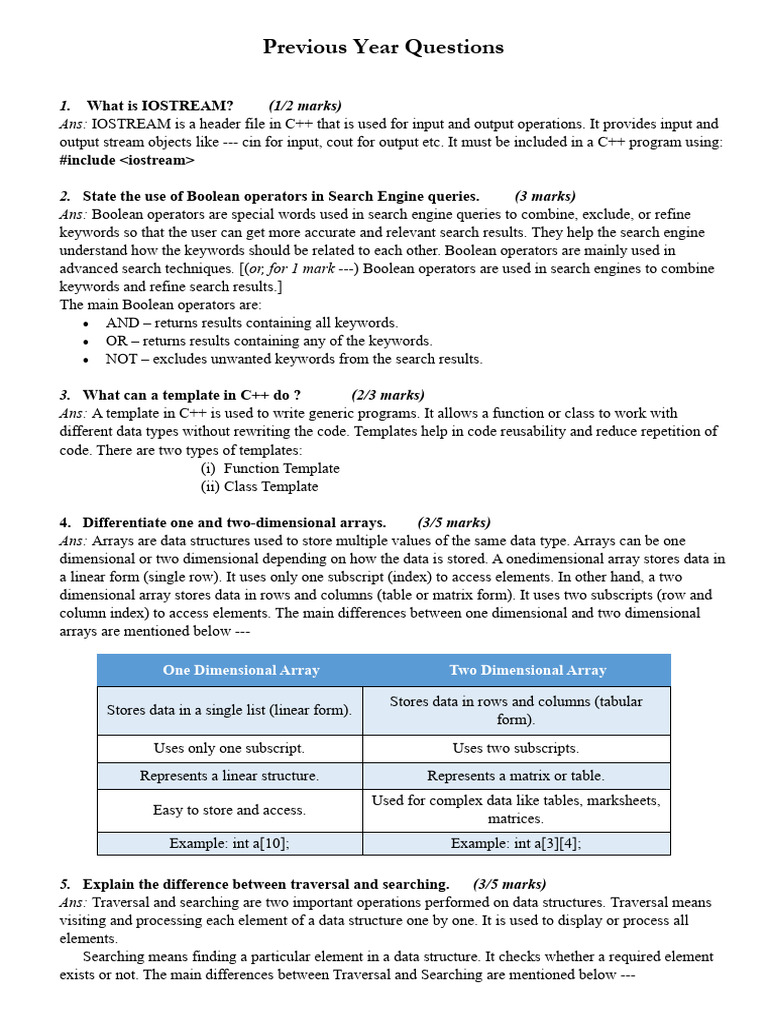 CS PYQ Koustav Merged | PDF | Pointer (Computer Programming) | Matrix ...