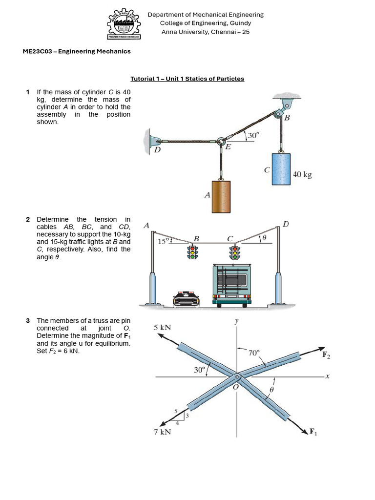 Tutorial 1 - Unit 1 | PDF | Tension (Physics) | Force