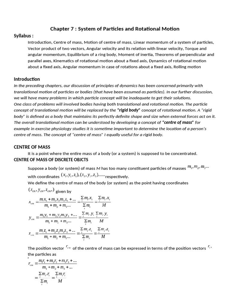 System of Particles and Rotational Motion | PDF | Rotation Around A ...