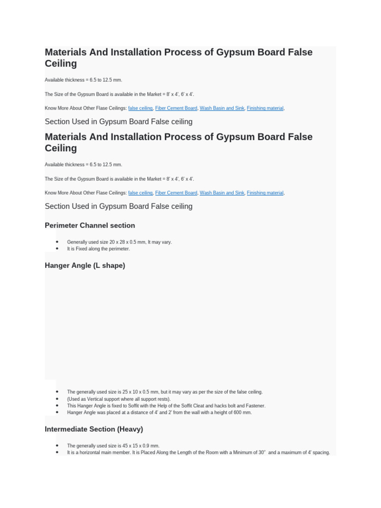 Materials and Installation Process of Gypsum Board False Ceiling | PDF ...