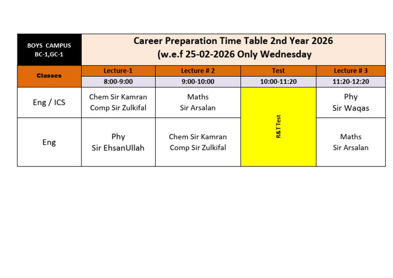 Time Table 2nd Year | PDF