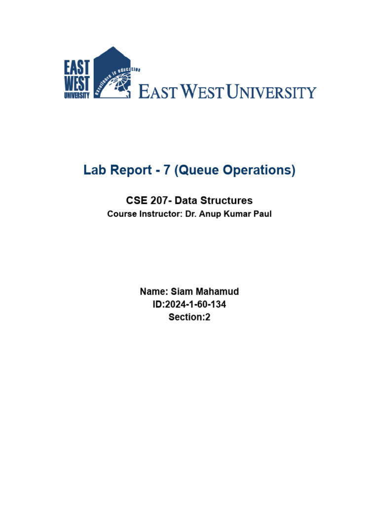 Lab Report - 7 (Queue Operations) | PDF