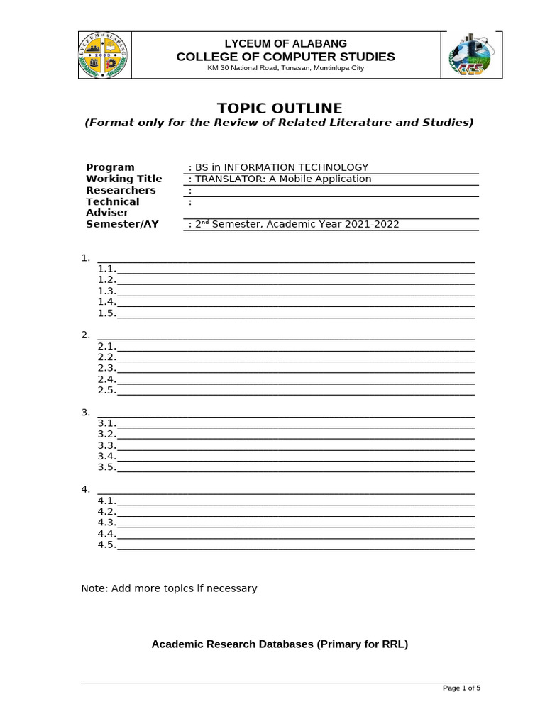 Topic Outline | PDF