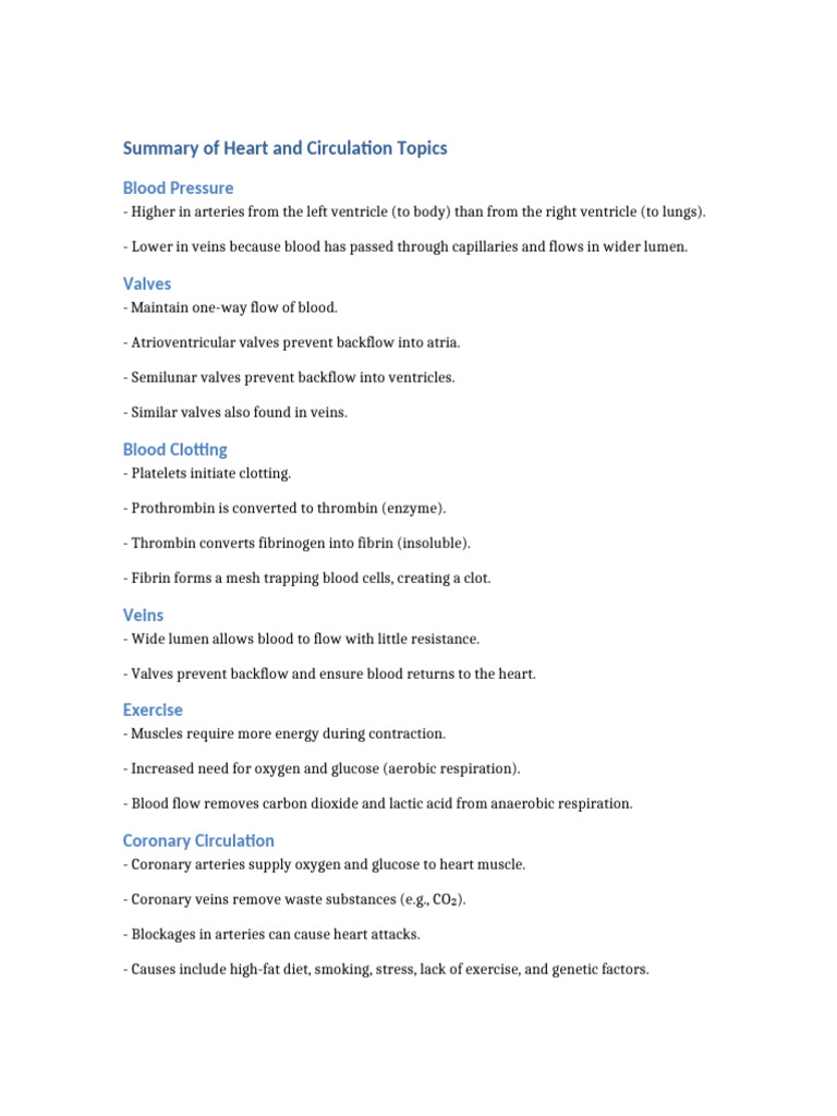Heart Circulation Summary | PDF