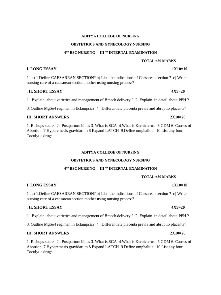 3nd Internal Obg Question Paper - Docx 4TH BSC | PDF