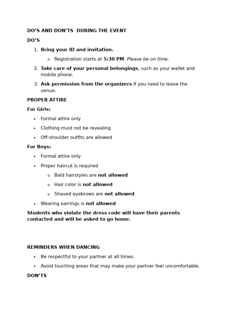 Dos and Donts During The Event | PDF