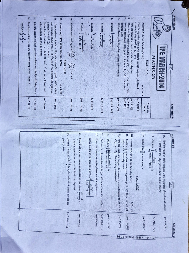 Maths 2 B Model Papers | PDF