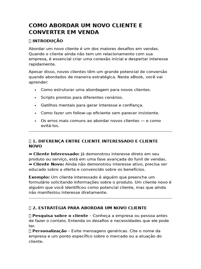 Como Abordar Um Novo Cliente e Converter em Venda | PDF | Cliente