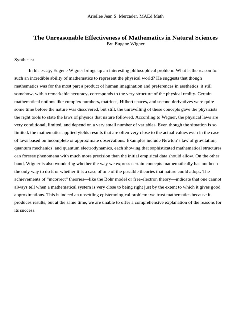 The Unreasonable Synthesis | PDF | Mathematics | Academic Discipline ...