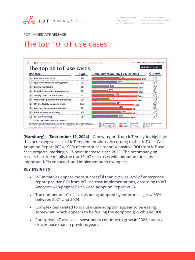 INSIGHTS RELEASE Top 10 IoT Use Cases VF | PDF | Internet Of Things ...