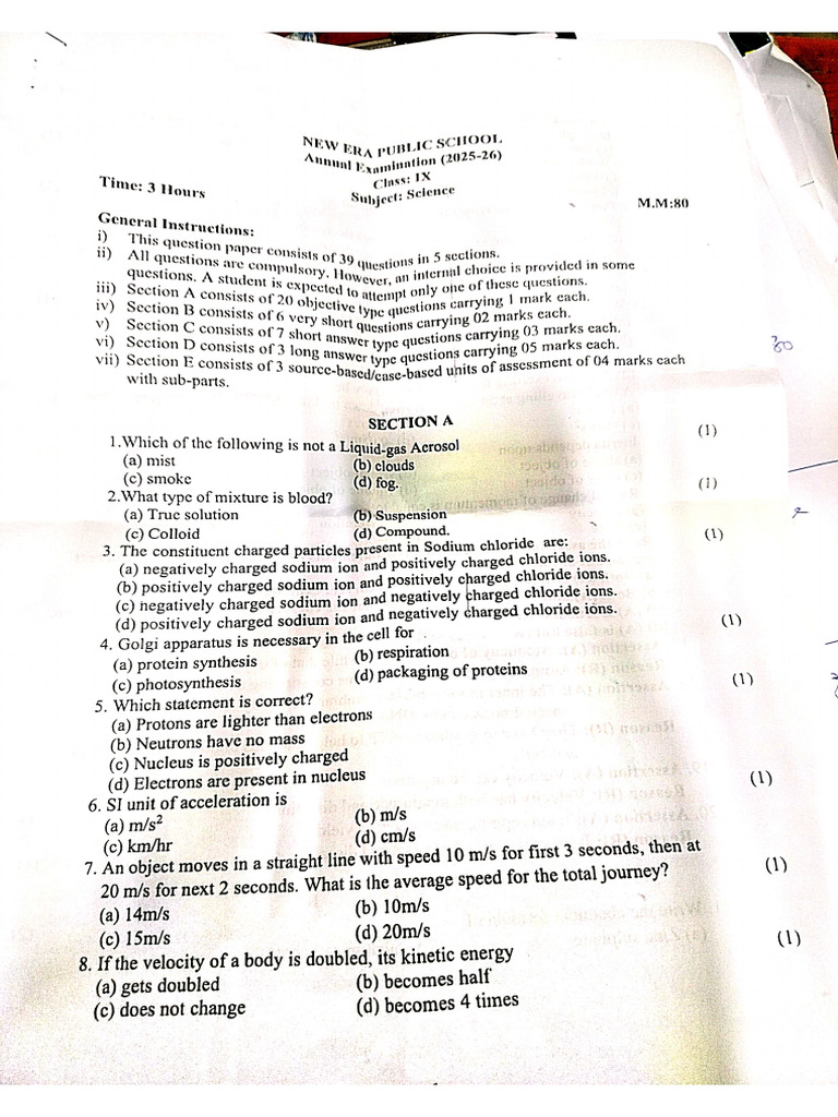 Qs Paper New Era Public School Science | PDF