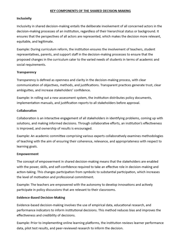 Key Components of The Shared Decision | PDF | Decision Making | Empowerment
