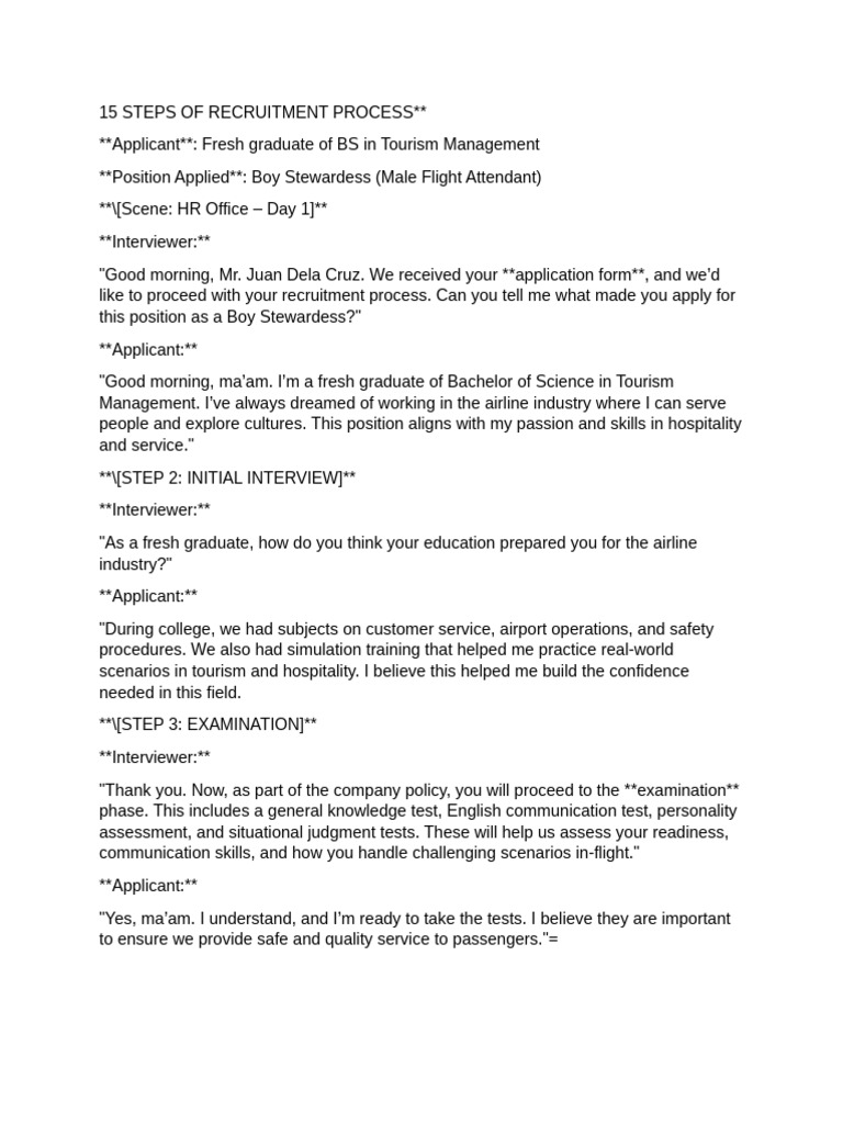 15 Steps of Recruitment Process Script | PDF | Flight Attendant
