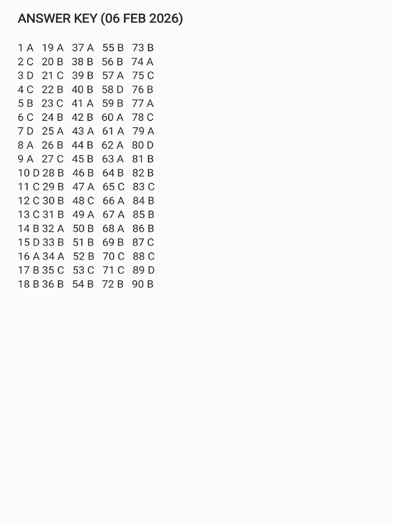 Answer Key (06 Feb 2026) - 260207 - 100030 | PDF
