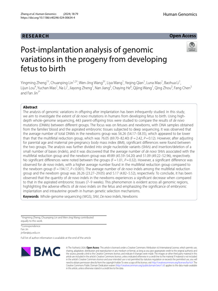 Post-Implantation Analysis of Genomic Variations in The Progeny From ...