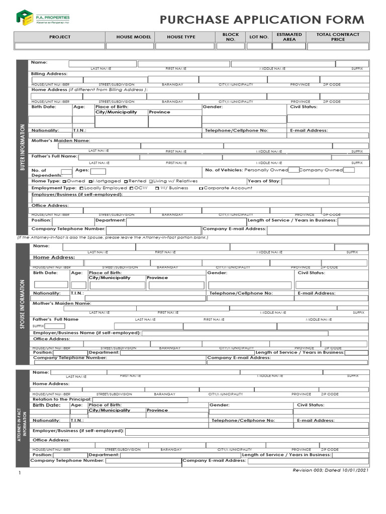 PurchaseApplicationForm Rev4-112922 | PDF | Banks | Loans