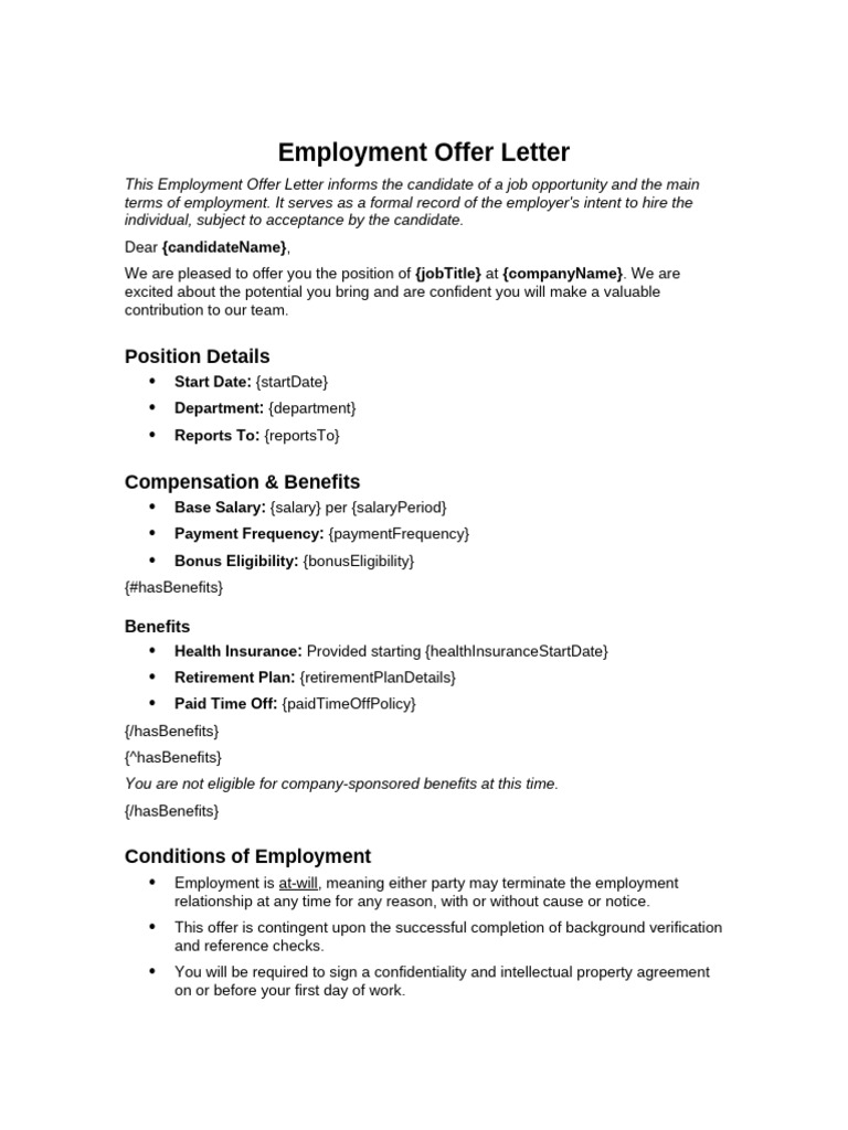 Employment Offer Letter | PDF