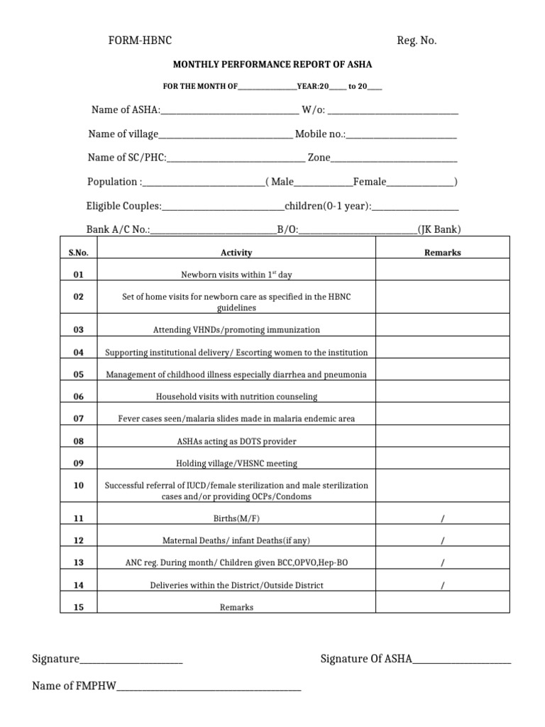 Asha Workdone Form | PDF | Clinical Medicine | Human Development