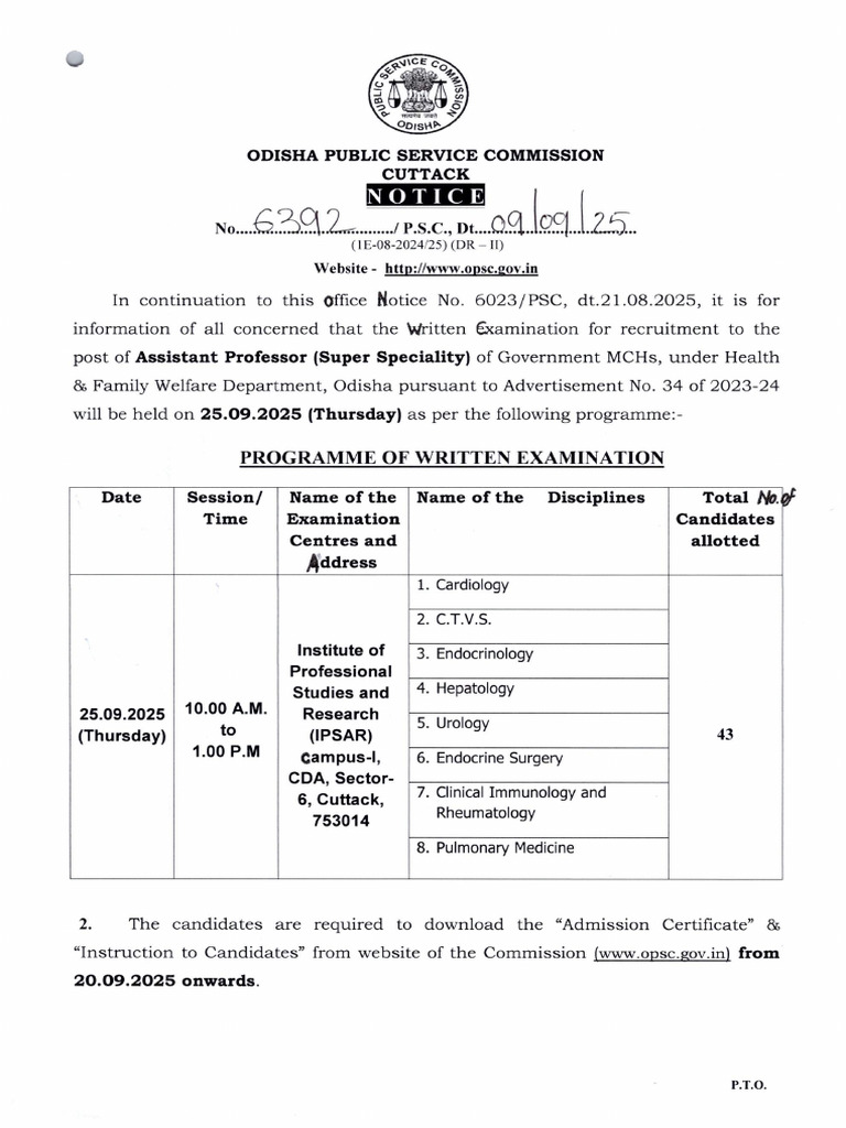 APSP Exam Notice | PDF
