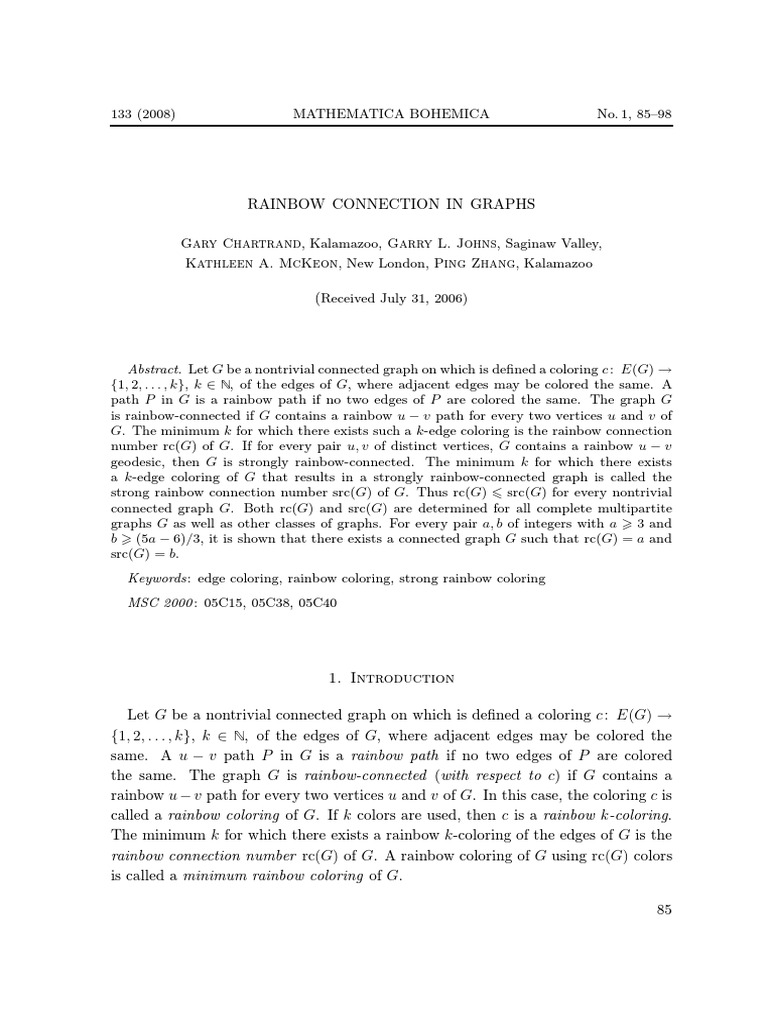 Rainbow Connection in Graphs | PDF | Vertex (Graph Theory ...