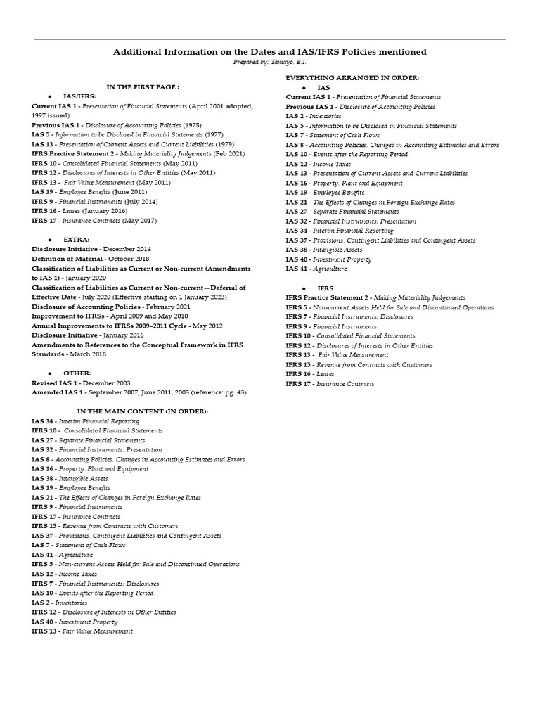 Key Dates - Policies Mentioned in Ias - Pas 1 | PDF | International ...