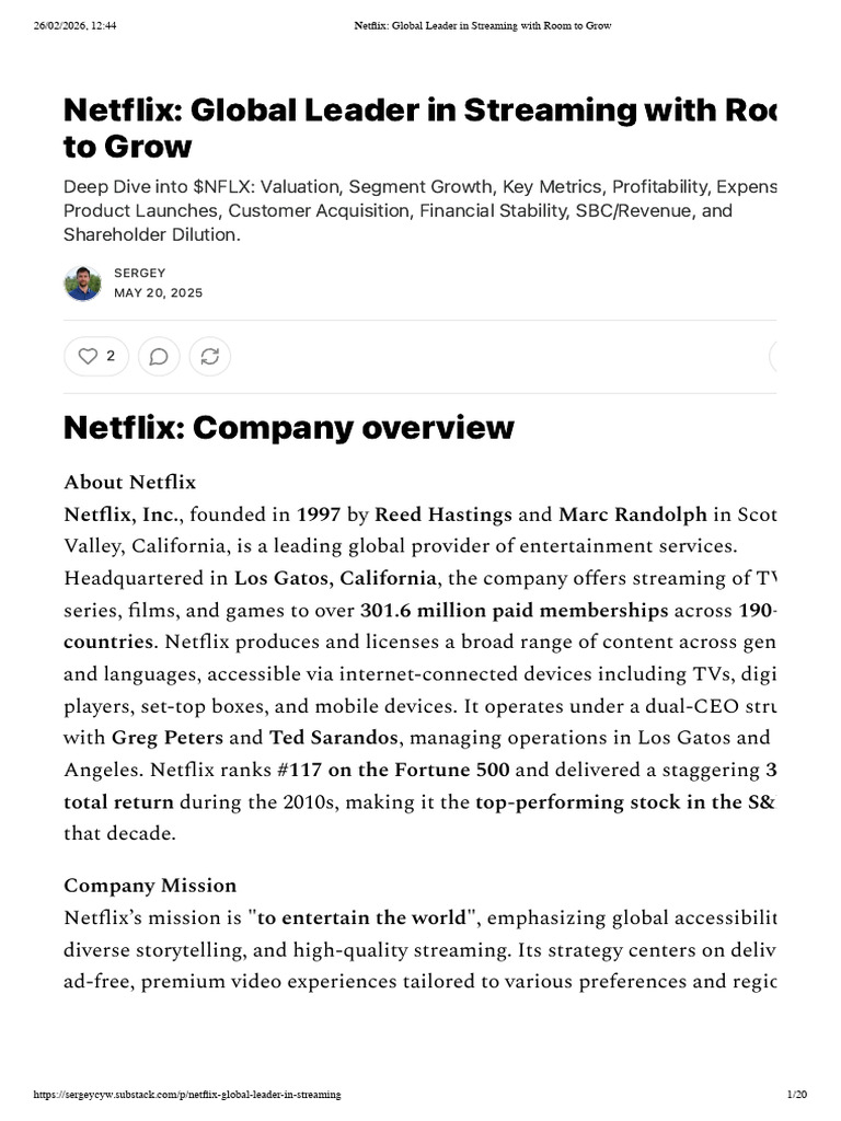 Netflix - Global Leader in Streaming With Room To Grow | PDF