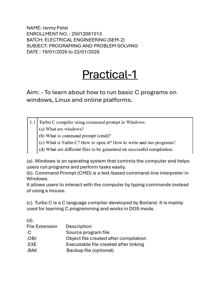 Practical-1: Aim: - To Learn About How To Run Basic C Programs On ...