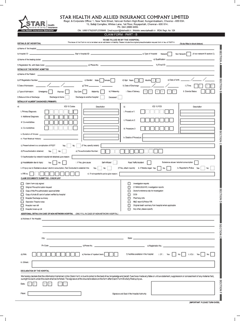 Star Part B Claim Form | PDF