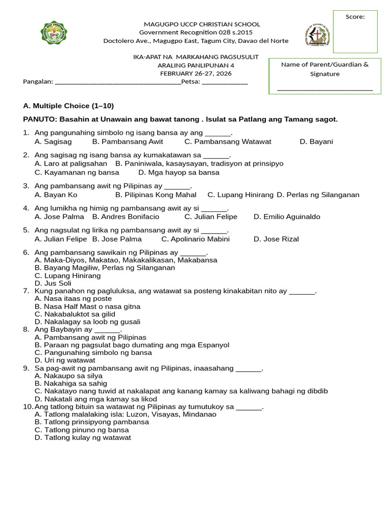 AP 4 - 4th Quarter Exam | PDF