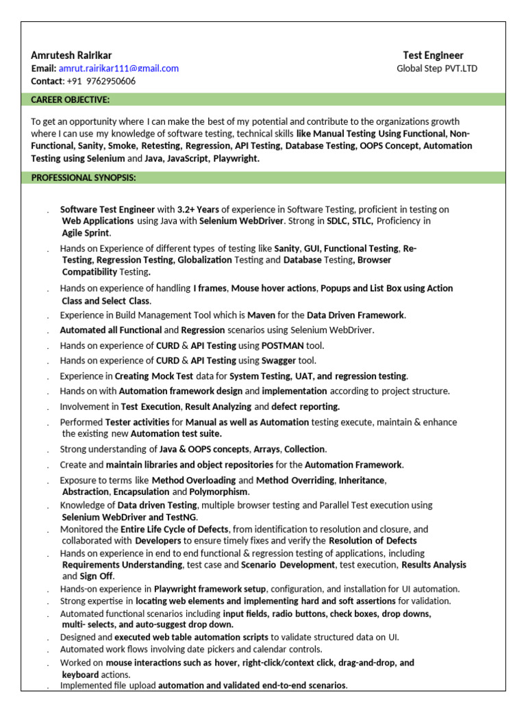 Amrutesh 4+ Qa Resume | PDF | Selenium (Software) | Software Testing