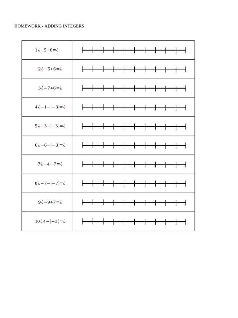 Week 2 - Y7 - Worksheet (Adding Integers) | PDF