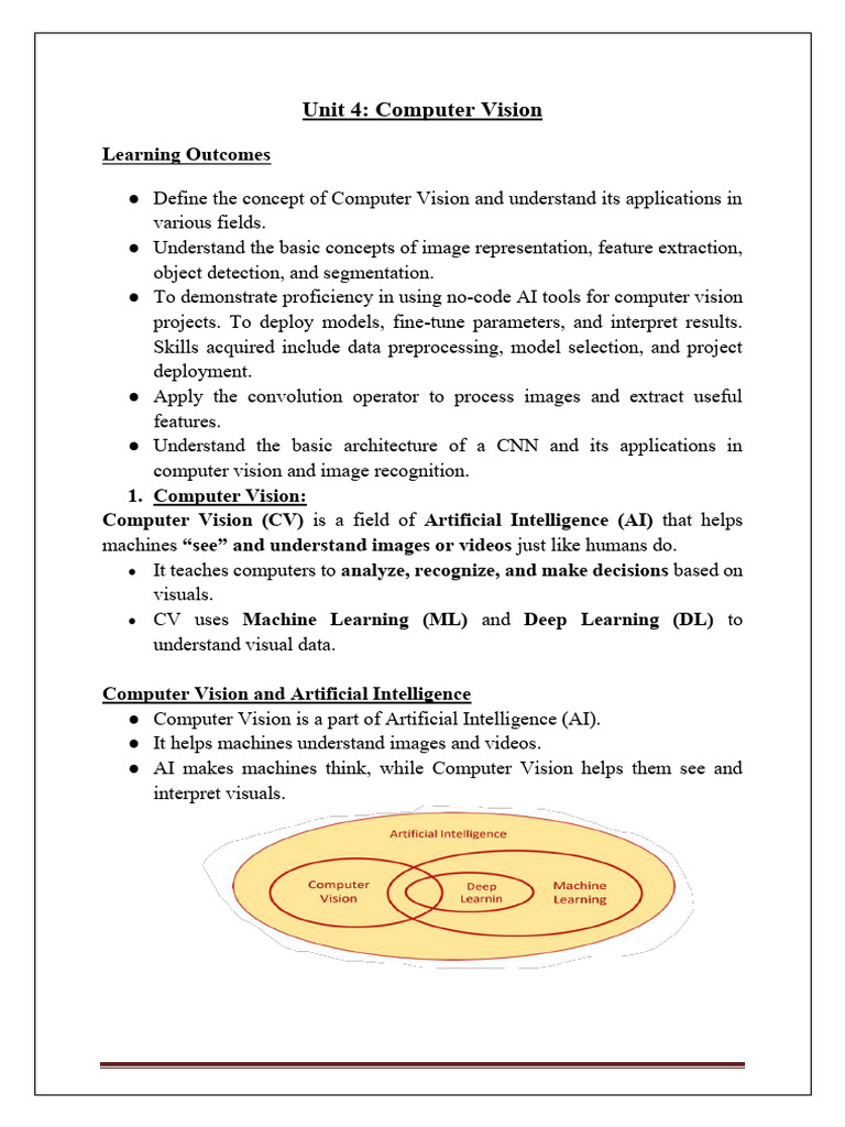 B Unit 5 Computer Vision | PDF | Computer Vision | Artificial Intelligence