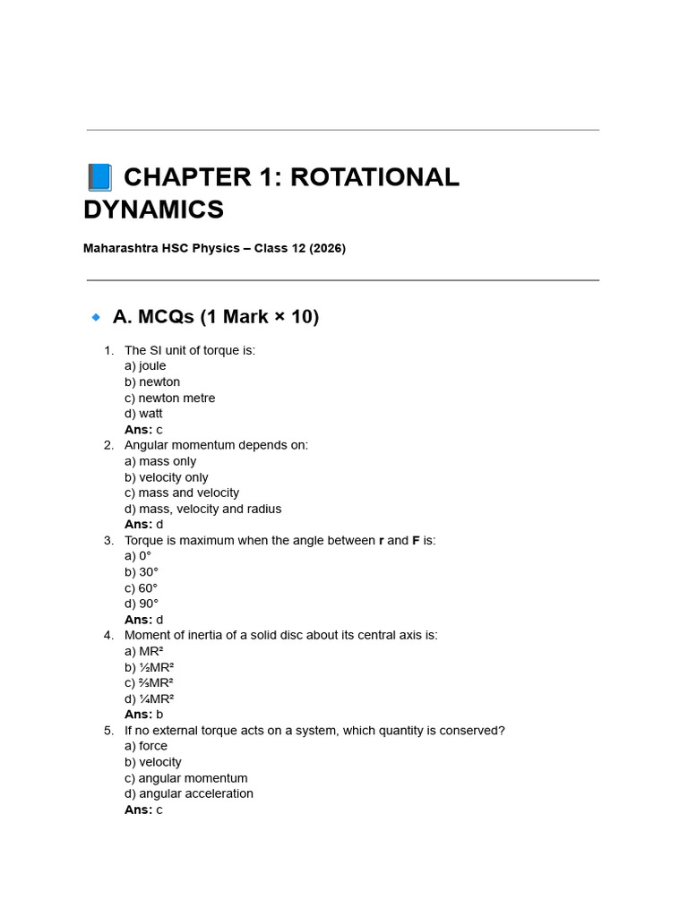 Phy Questions | PDF | Angular Momentum | Rotation Around A Fixed Axis