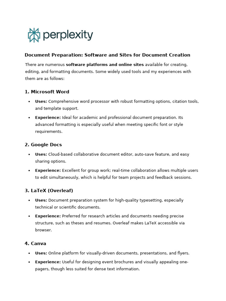 Document Preparation - Software and Sites For Docum | PDF | Word ...