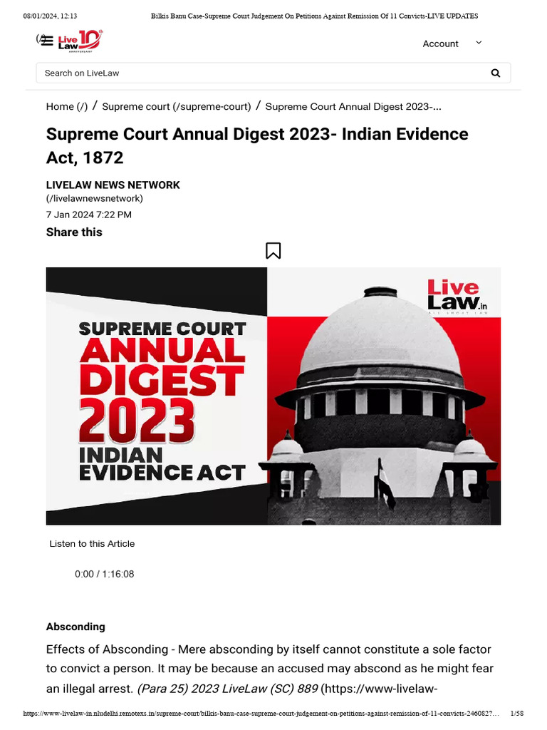 Supreme Court INDIAN EVIDENCE ACT 2023 | PDF | Burden Of Proof (Law ...