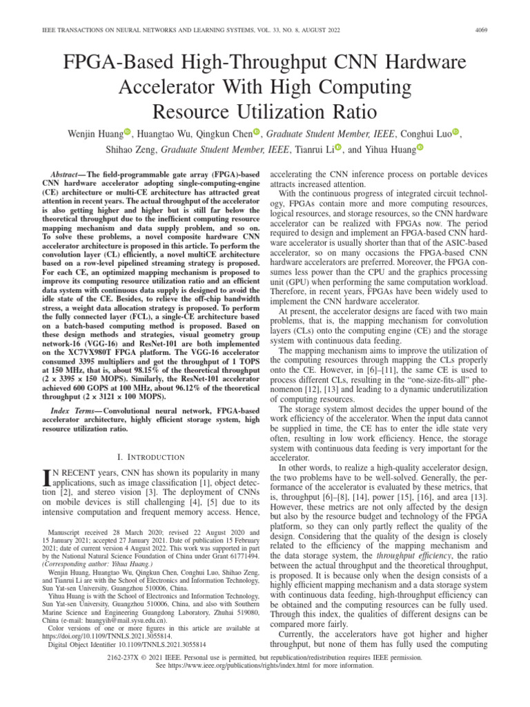 FPGA-Based High-Throughput CNN Hardware Accelerator With High Computing ...