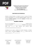 CONSEJO COMUNAL FORMATO DE CARTA DE RESIDENCIA