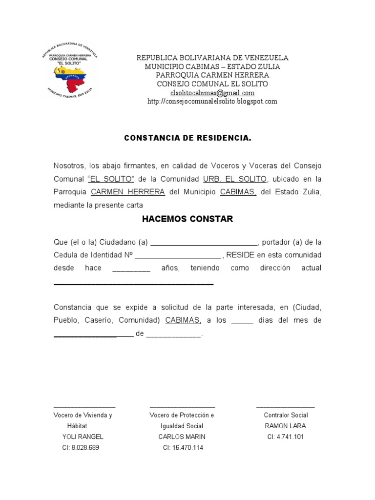 Carta de Residencia Consejo Comunal | PDF