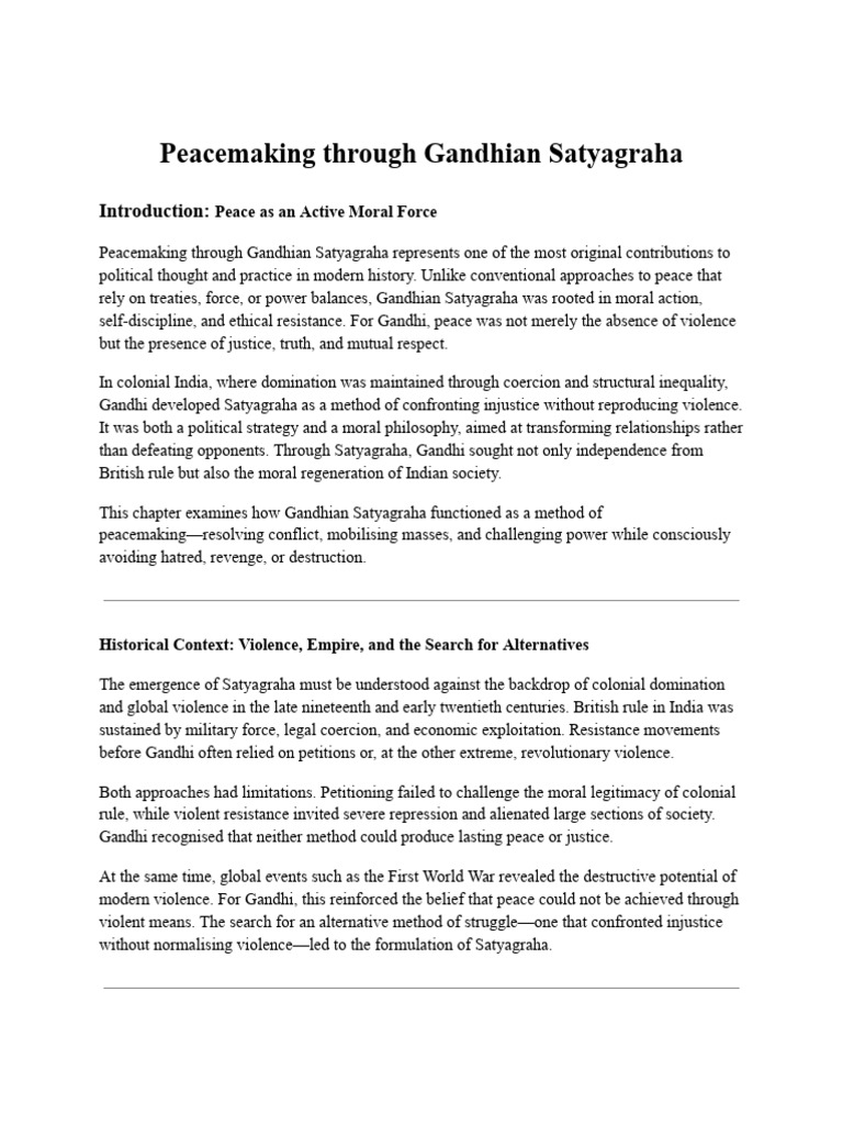 Peacemaking Through Gandhian Satyagraha | PDF | Mahatma Gandhi ...