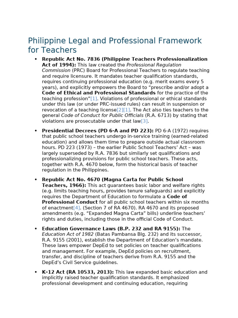 Philippine Legal and Professional Framework For Teachers | PDF ...