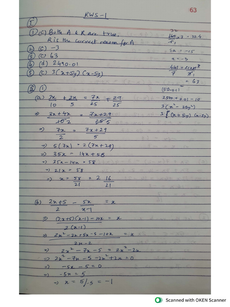 Answer Key RWS Maths Grade 8 | PDF