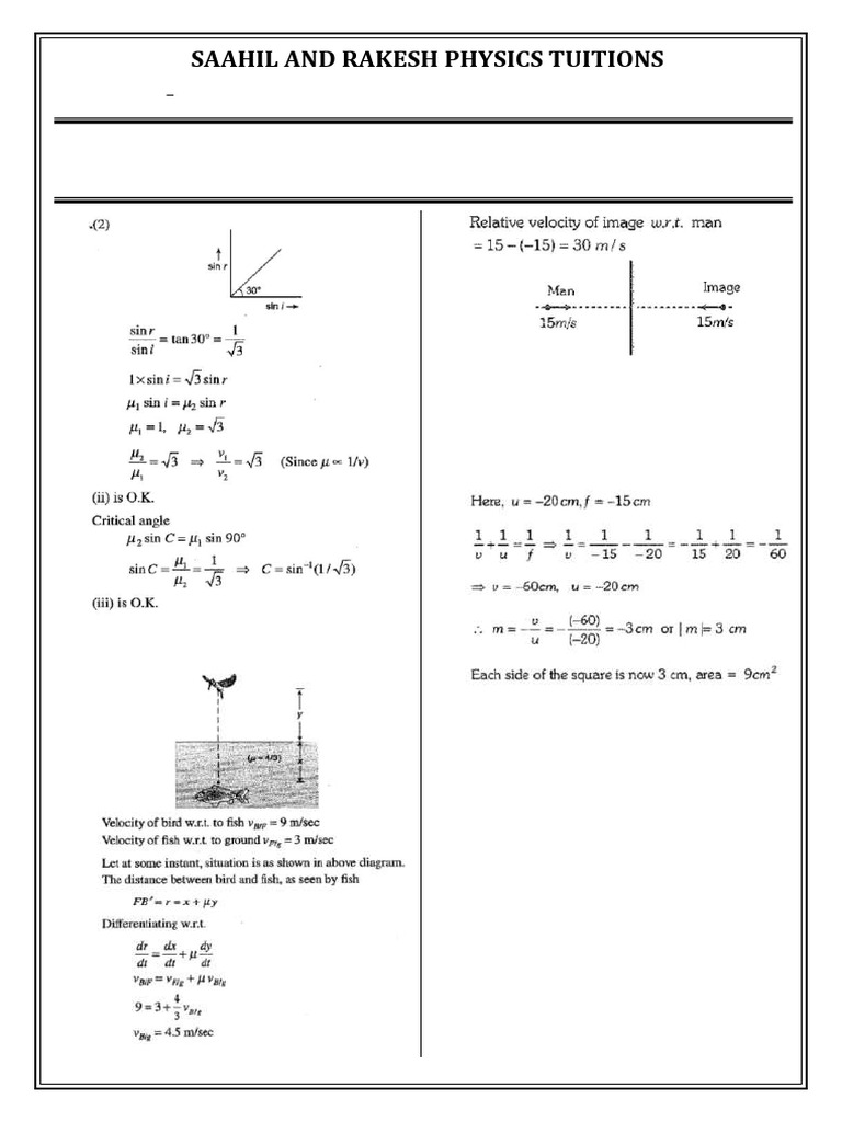 48 - Ray Optics + MEEC - PS - Solutions | PDF | Light | Electromagnetic ...