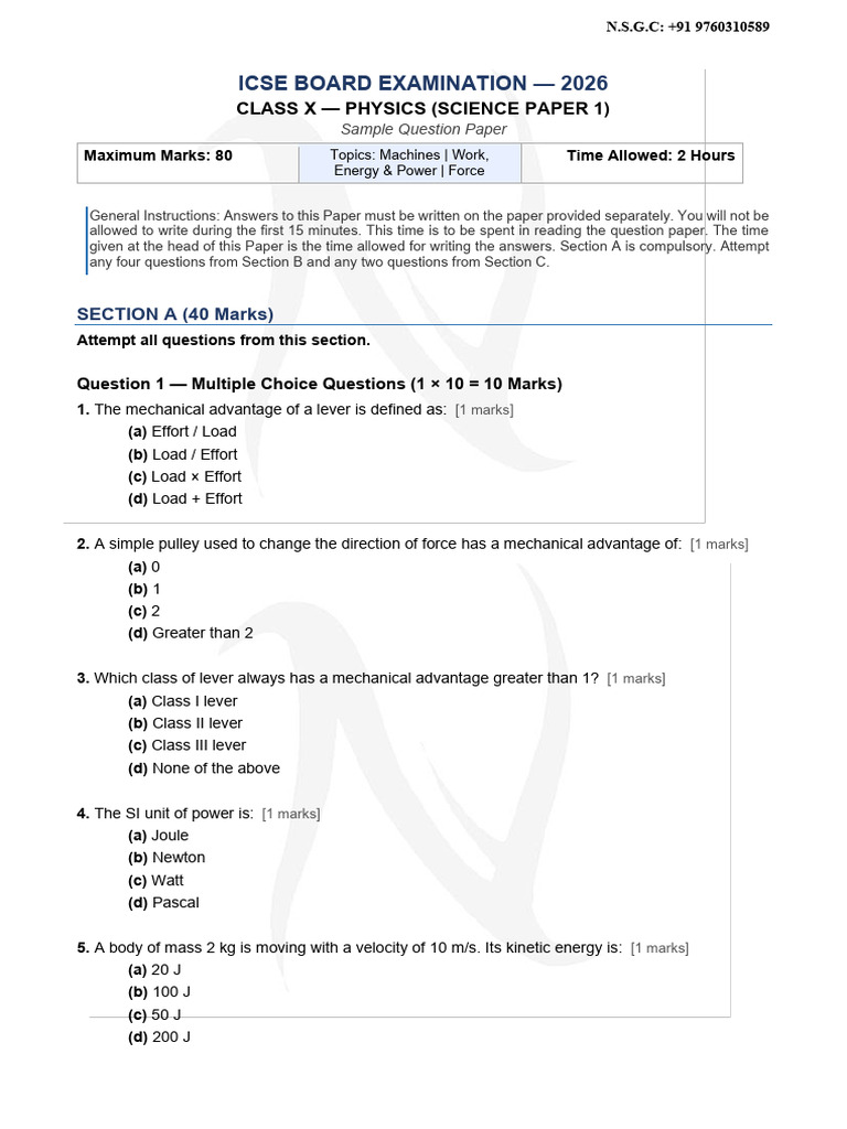 Ch1,2,3 Physics QuestionPaper | PDF | Force | Lever