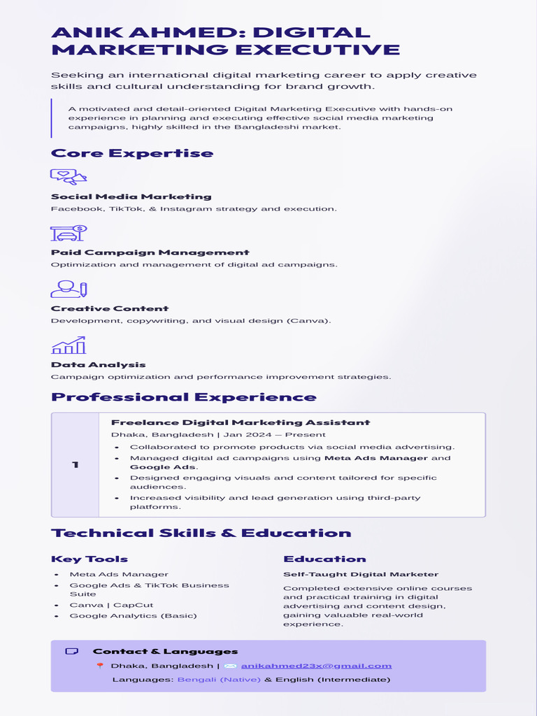 Anik Ahmed Digital Marketing Executive | PDF
