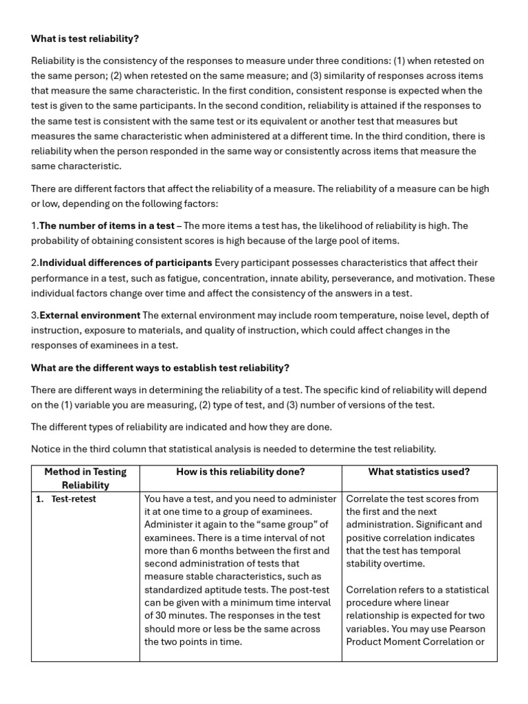 Reliability Validity of A Test | PDF