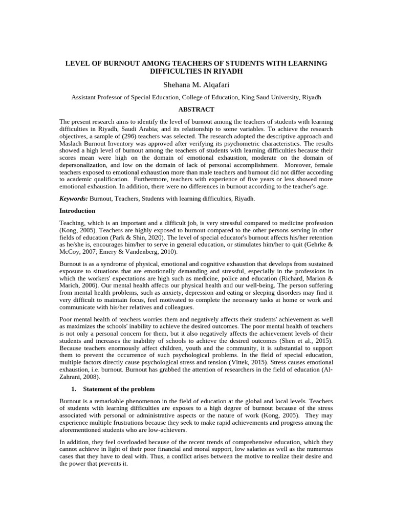 Level of Burnout Among Teachers | PDF | Occupational Burnout | Mental ...