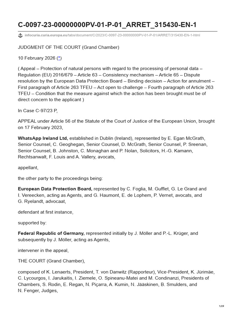 Whatsapp Data Privacy Judgement | PDF | European Court Of Justice ...