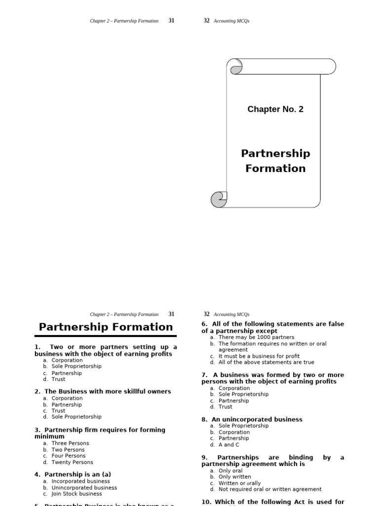 Partnership Formation Ch. 2 | PDF | Book Value | Money
